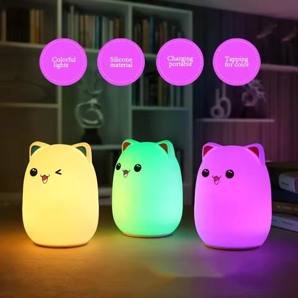 Bear LED Night Light Touch Sensor Remote Control RGB Dimmable USB Rechargeable Cartoon Silicone Desk Lamp for Children Baby Gift