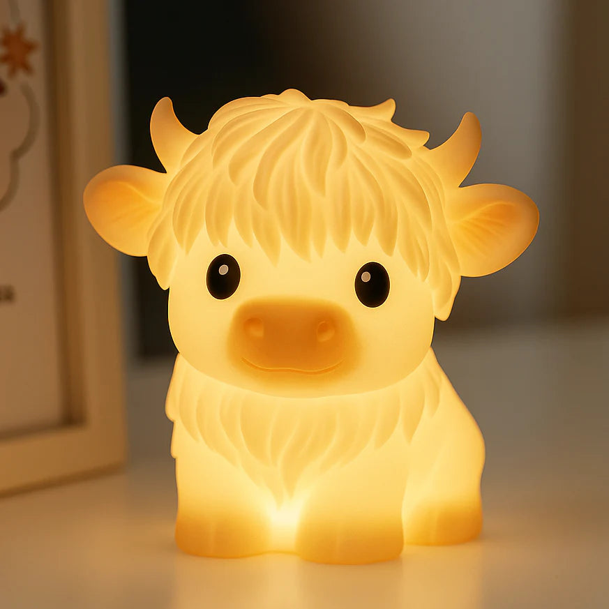 Soft silicone LED night light in the shape of a Highland cow - Ideal gift for children and girls