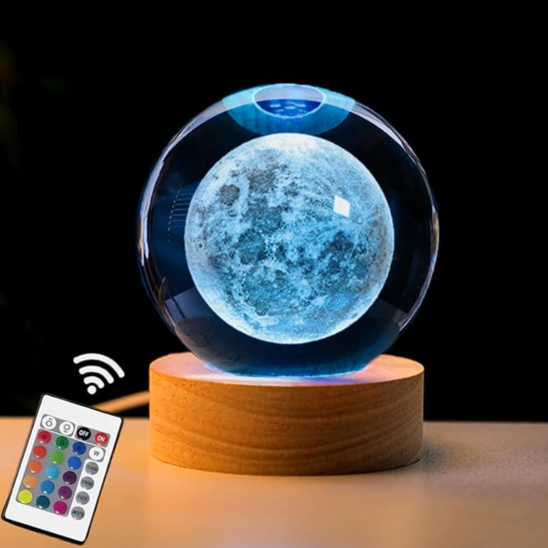3D Moon Crystal Ball with LED Stand, Remote Control, 16 Colors Change, Moon Figurine Glass Sphere Lamp Night Light Gifts for Women Kids(80mm)