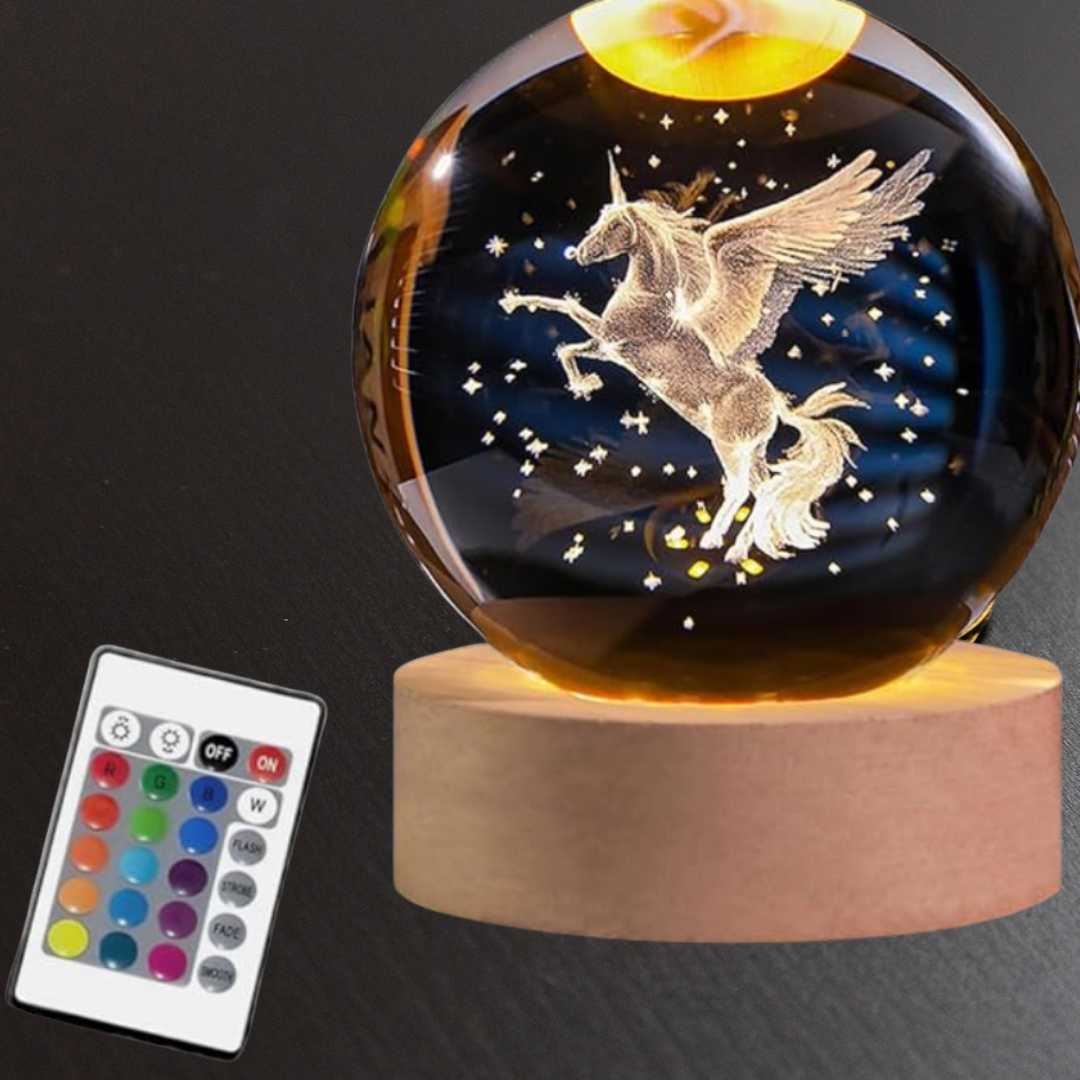 3D Engraved Unicorn Crystal Ball, Remote Control, LED Light Base, 16 Colors Change, Glass Sphere Lamp, Unicorn Figurine Gifts for Women Kids