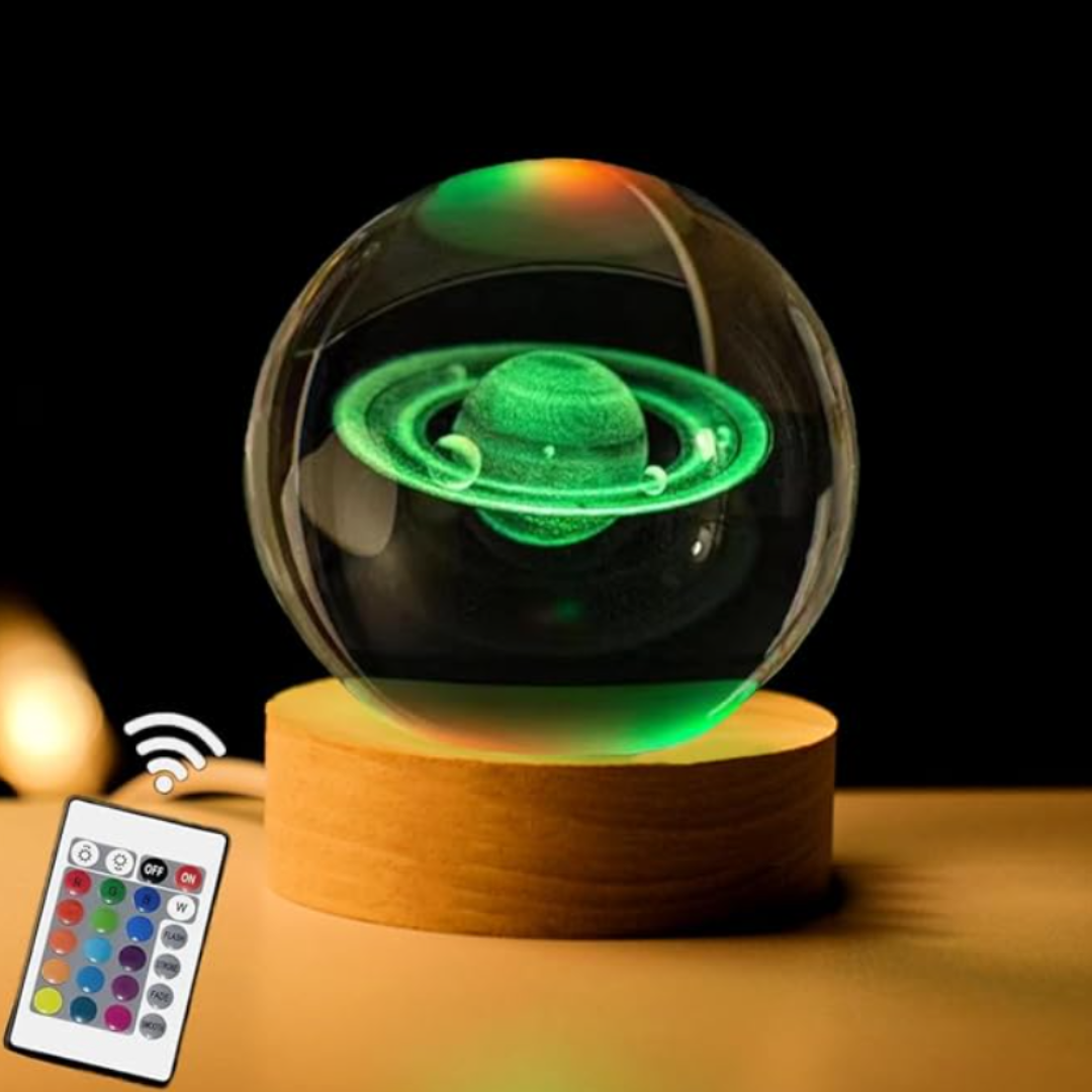 Solar System 3D Crystal Ball with LED Stand, Remote Control, 16 Colors Change, Galaxy Glass Sphere Lamp, Decorative Glass Ball Paperweight Gifts(80mm)