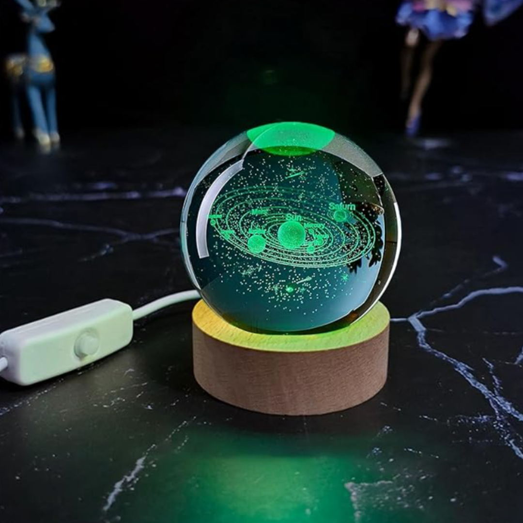 Solar System 3D Crystal Ball with LED Stand, Remote Control, 16 Colors Change, Galaxy Glass Sphere Lamp, Decorative Glass Ball Paperweight Gifts(80mm)