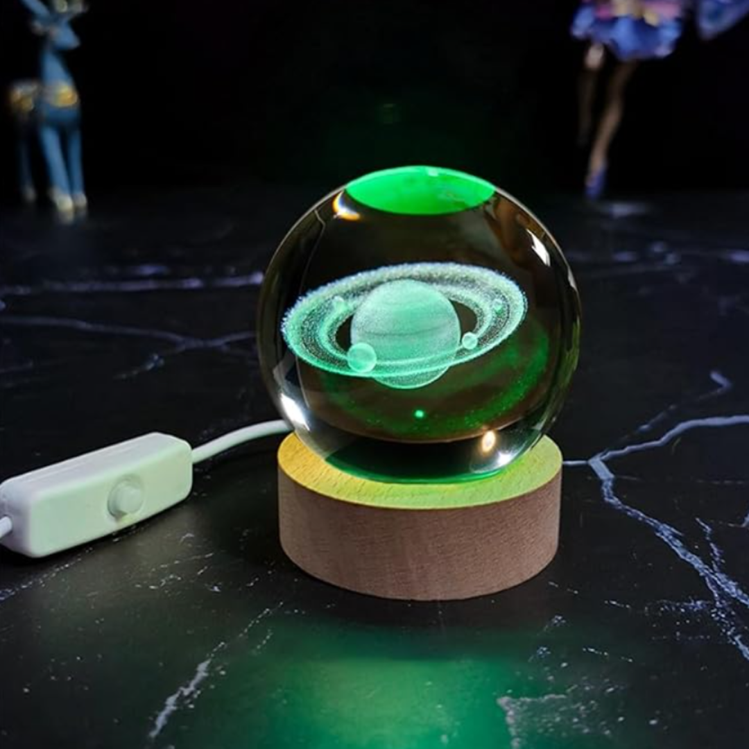 Solar System 3D Crystal Ball with LED Stand, Remote Control, 16 Colors Change, Galaxy Glass Sphere Lamp, Decorative Glass Ball Paperweight Gifts(80mm)