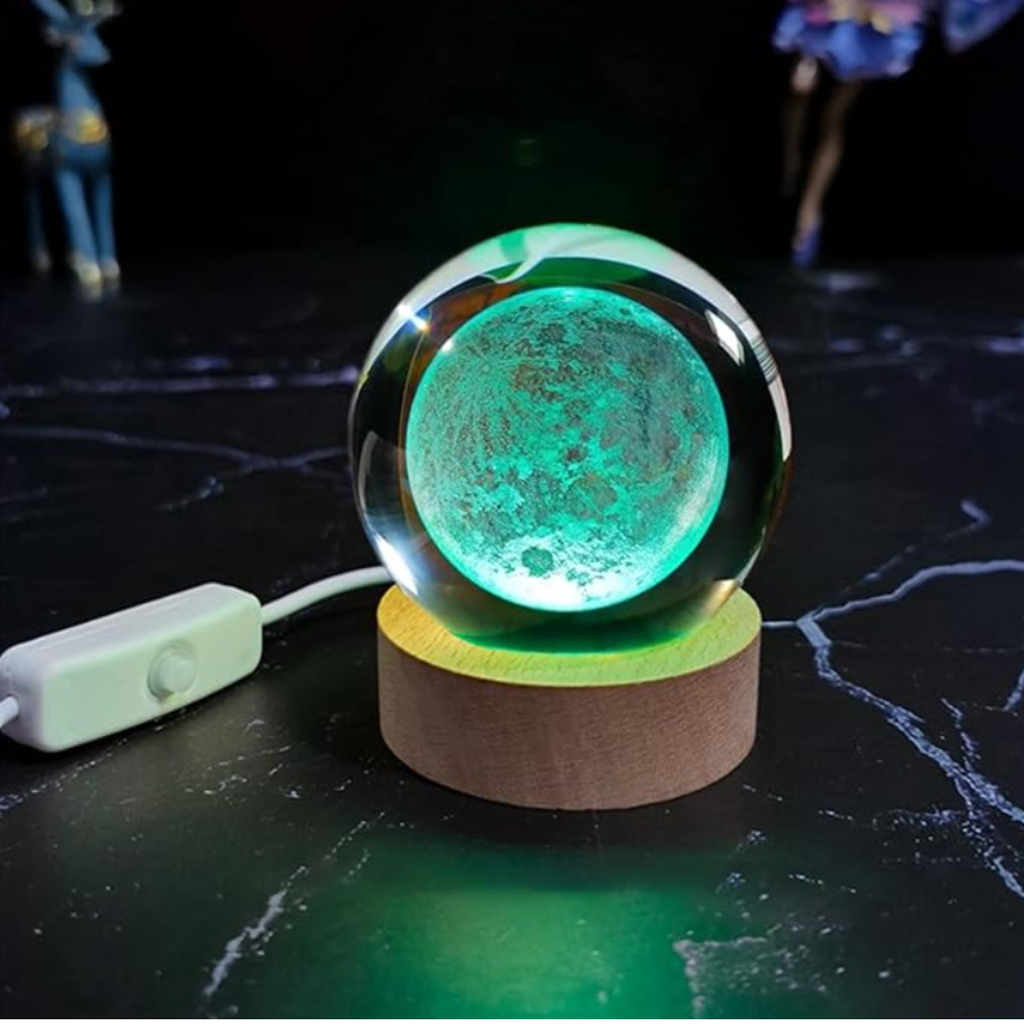 3D Moon Crystal Ball with LED Stand, Remote Control, 16 Colors Change, Moon Figurine Glass Sphere Lamp Night Light Gifts for Women Kids(80mm)