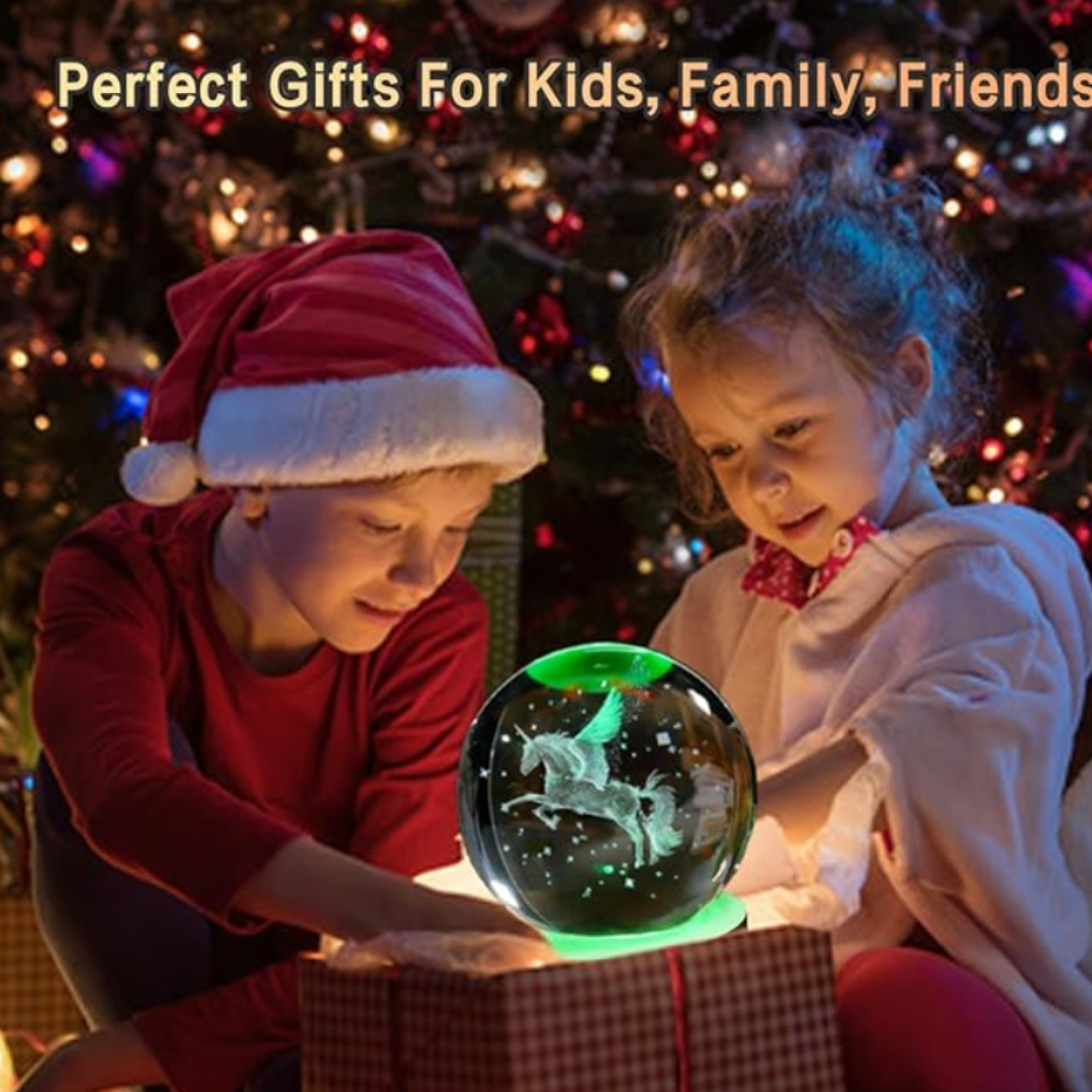 3D Engraved Unicorn Crystal Ball, Remote Control, LED Light Base, 16 Colors Change, Glass Sphere Lamp, Unicorn Figurine Gifts for Women Kids
