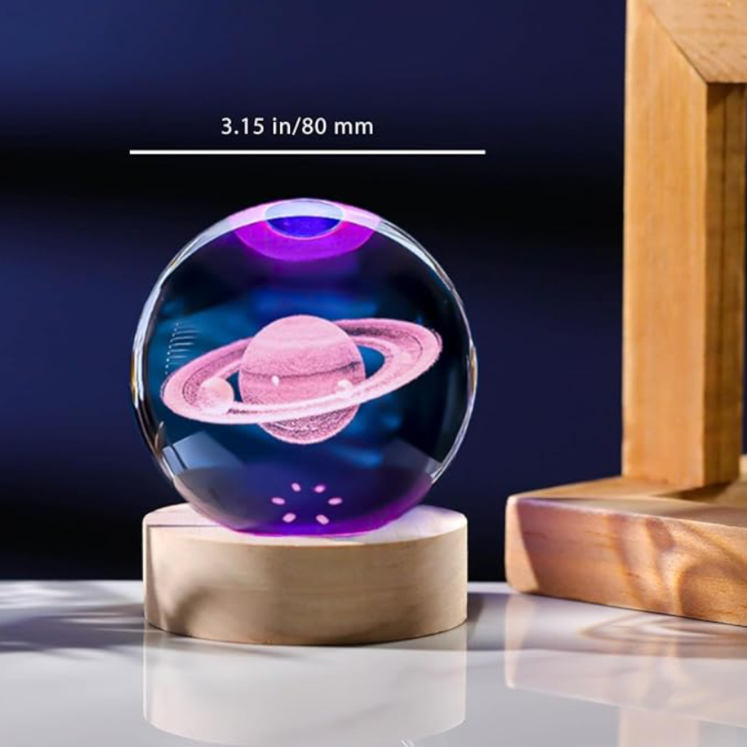 Solar System 3D Crystal Ball with LED Stand, Remote Control, 16 Colors Change, Galaxy Glass Sphere Lamp, Decorative Glass Ball Paperweight Gifts(80mm)