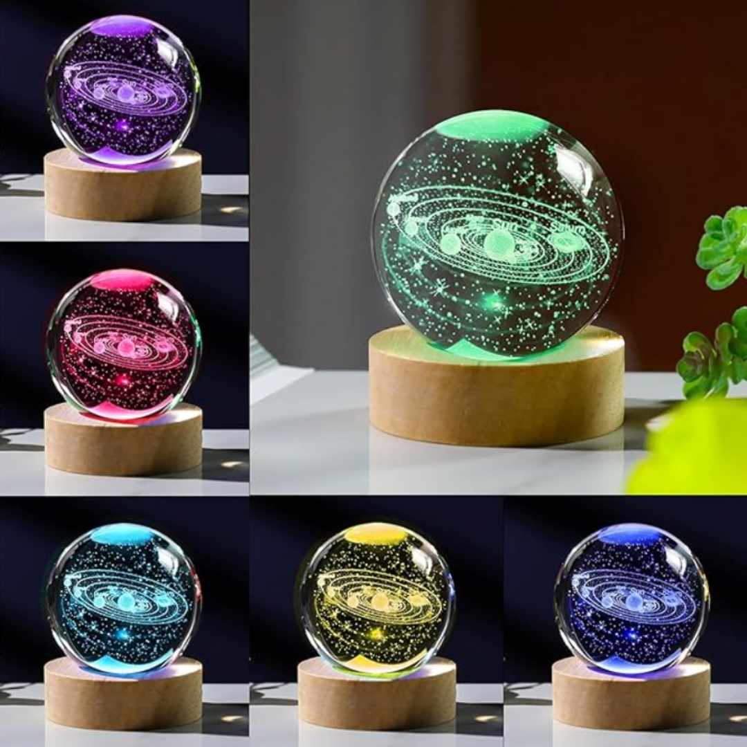 Solar System 3D Crystal Ball with LED Stand, Remote Control, 16 Colors Change, Galaxy Glass Sphere Lamp, Decorative Glass Ball Paperweight Gifts(80mm)
