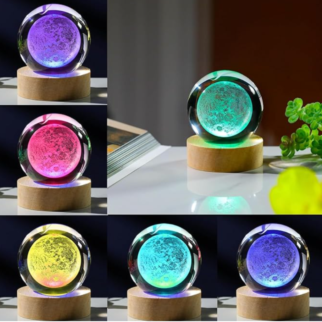 3D Moon Crystal Ball with LED Stand, Remote Control, 16 Colors Change, Moon Figurine Glass Sphere Lamp Night Light Gifts for Women Kids(80mm)