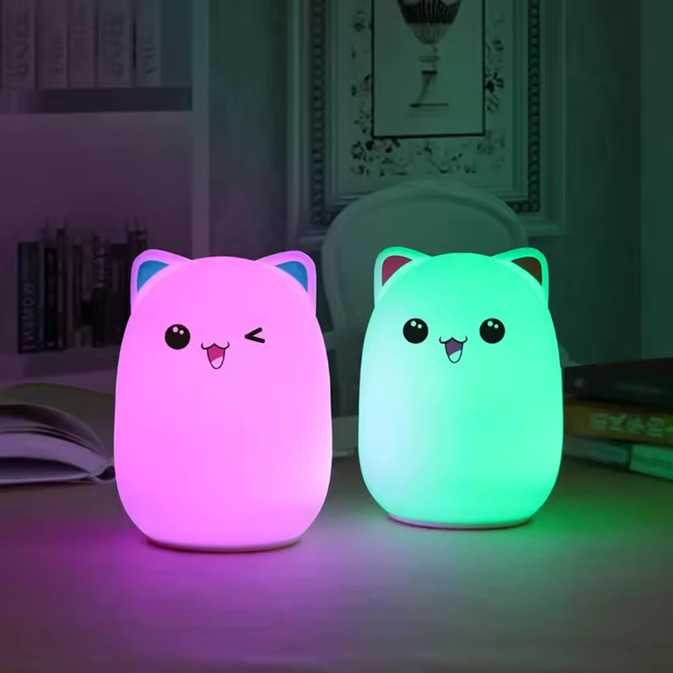 Bear LED Night Light Touch Sensor Remote Control RGB Dimmable USB Rechargeable Cartoon Silicone Desk Lamp for Children Baby Gift