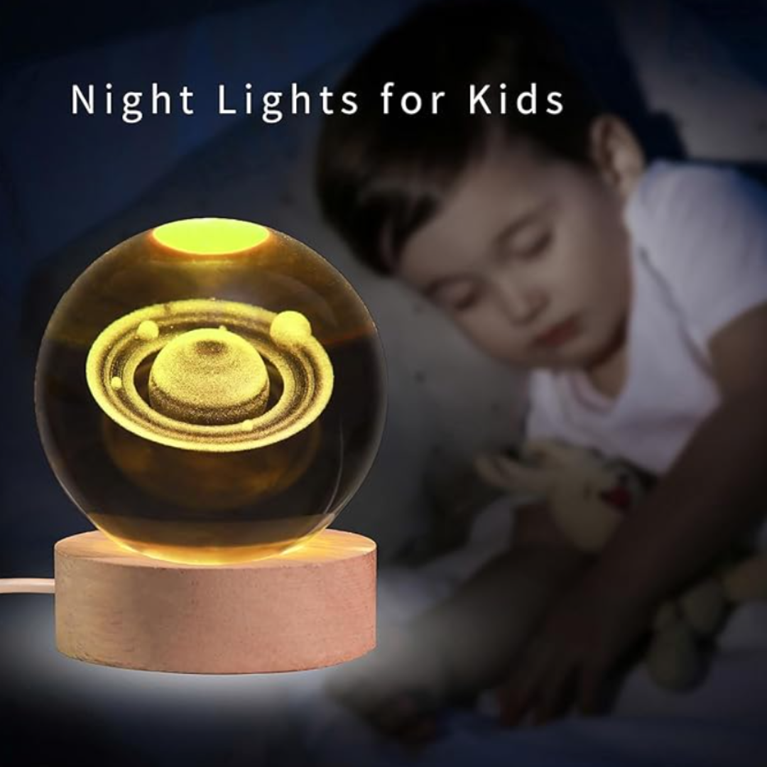 Solar System 3D Crystal Ball with LED Stand, Remote Control, 16 Colors Change, Galaxy Glass Sphere Lamp, Decorative Glass Ball Paperweight Gifts(80mm)