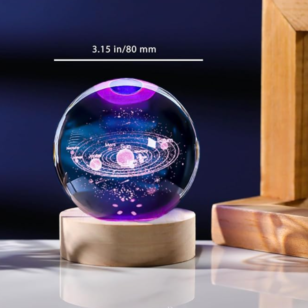 Solar System 3D Crystal Ball with LED Stand, Remote Control, 16 Colors Change, Galaxy Glass Sphere Lamp, Decorative Glass Ball Paperweight Gifts(80mm)