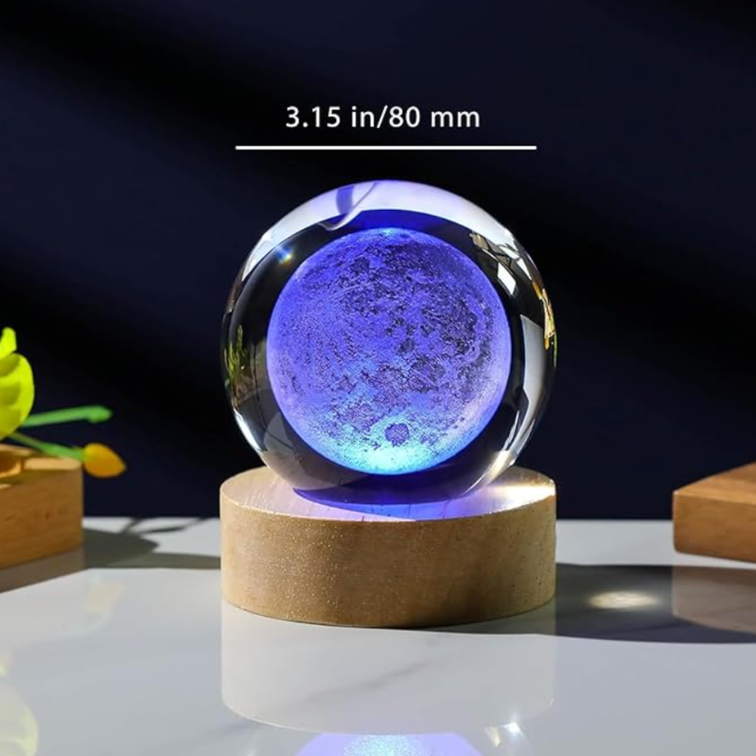 3D Moon Crystal Ball with LED Stand, Remote Control, 16 Colors Change, Moon Figurine Glass Sphere Lamp Night Light Gifts for Women Kids(80mm)