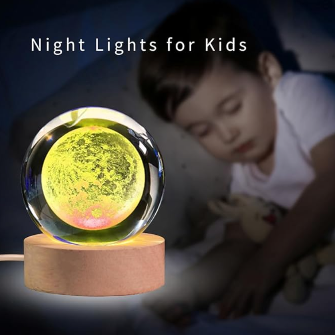 3D Moon Crystal Ball with LED Stand, Remote Control, 16 Colors Change, Moon Figurine Glass Sphere Lamp Night Light Gifts for Women Kids(80mm)