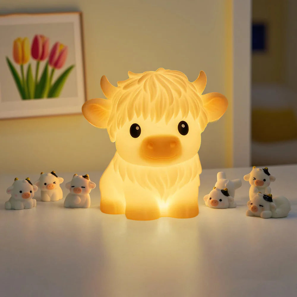 Soft silicone LED night light in the shape of a Highland cow - Ideal gift for children and girls