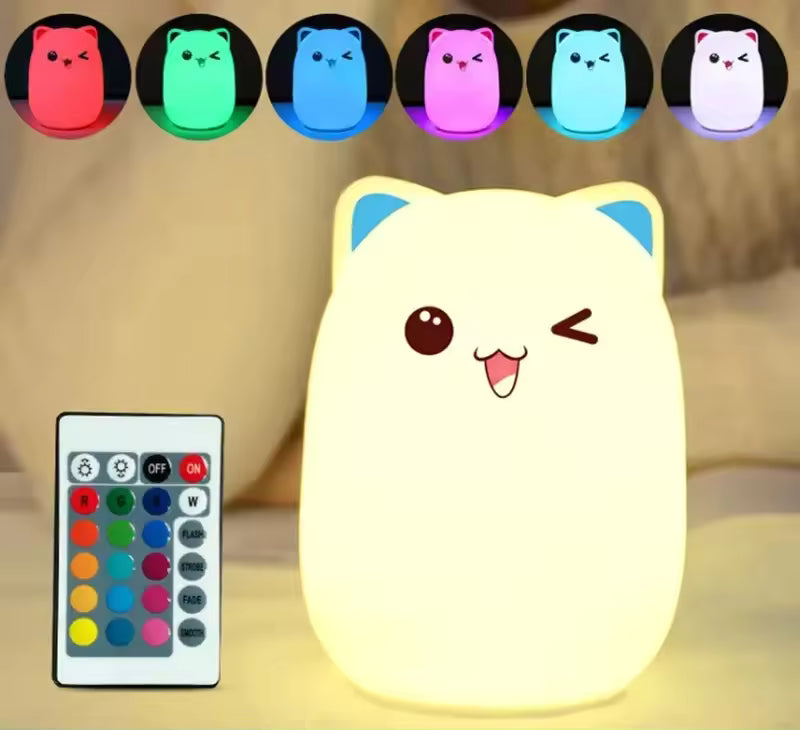 Bear LED Night Light Touch Sensor Remote Control RGB Dimmable USB Rechargeable Cartoon Silicone Desk Lamp for Children Baby Gift