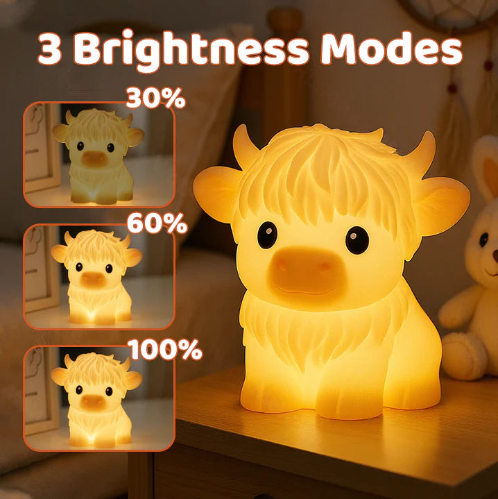 Soft silicone LED night light in the shape of a Highland cow - Ideal gift for children and girls