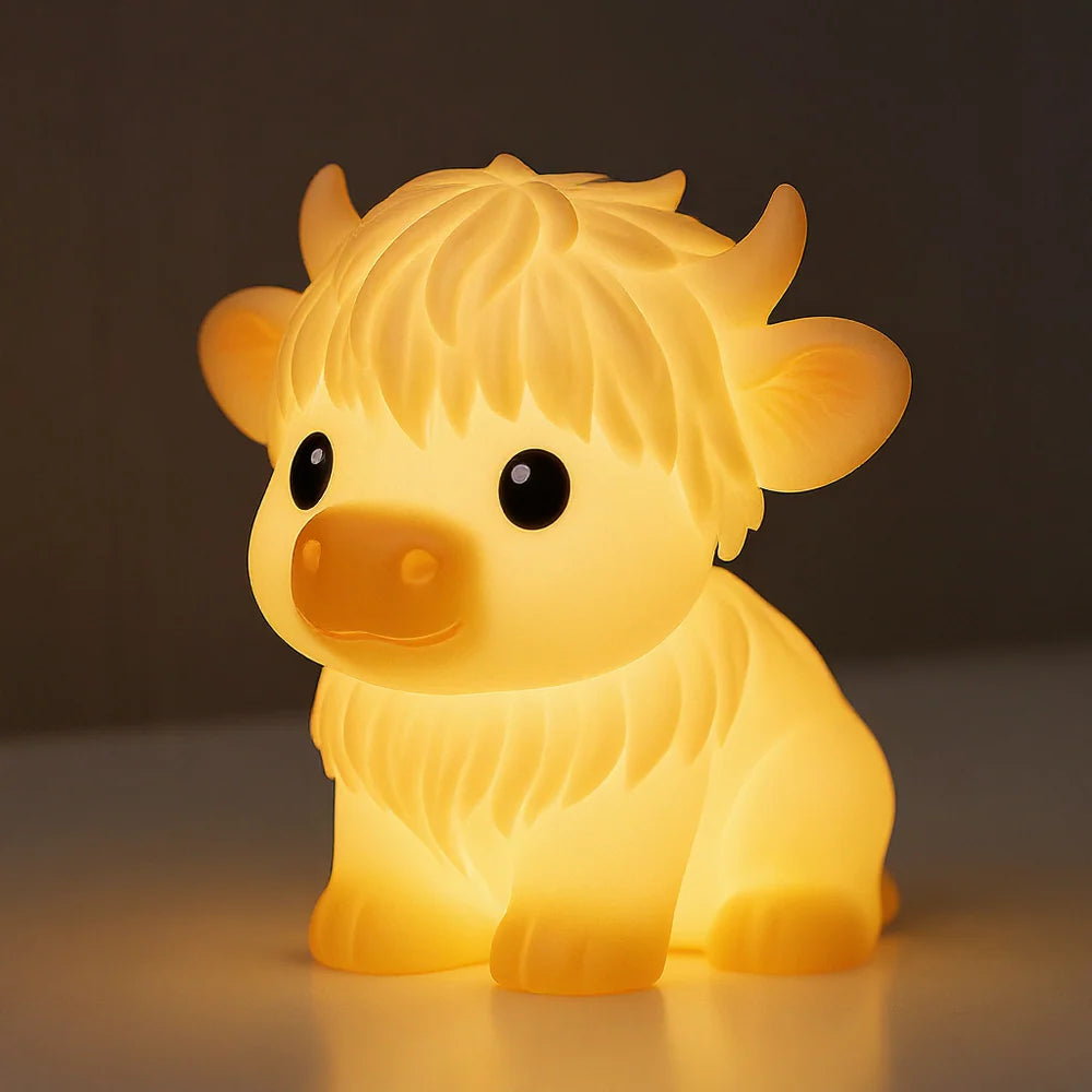 Soft silicone LED night light in the shape of a Highland cow - Ideal gift for children and girls