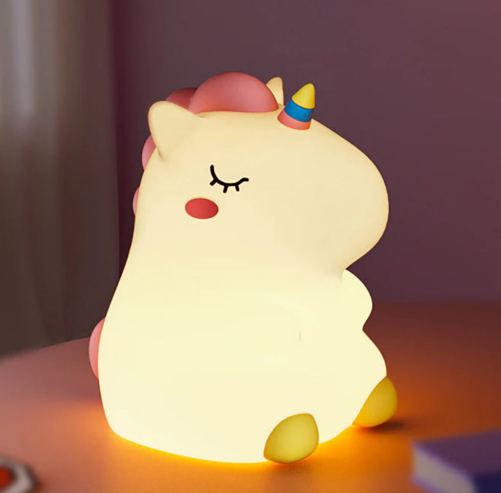 Chubby Unicorn Silicone Squishy Night Light Rainbow Horn Blush Cute Perfect Gift