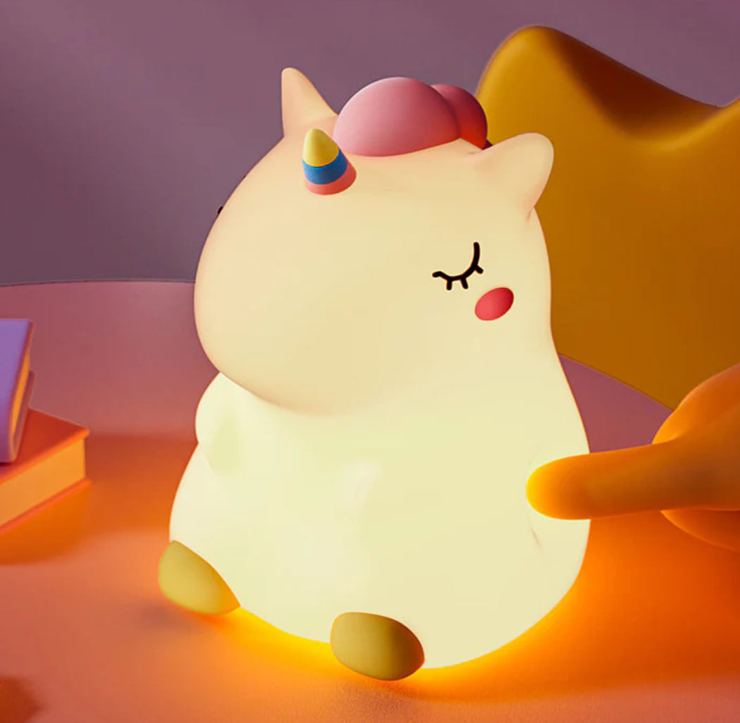 Chubby Unicorn Silicone Squishy Night Light Rainbow Horn Blush Cute Perfect Gift